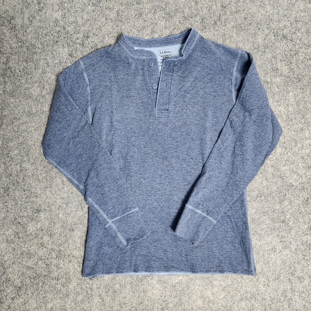 LL Bean River Driver Shirt Men S Blue Heathered Two Layer Wool Blend Henley